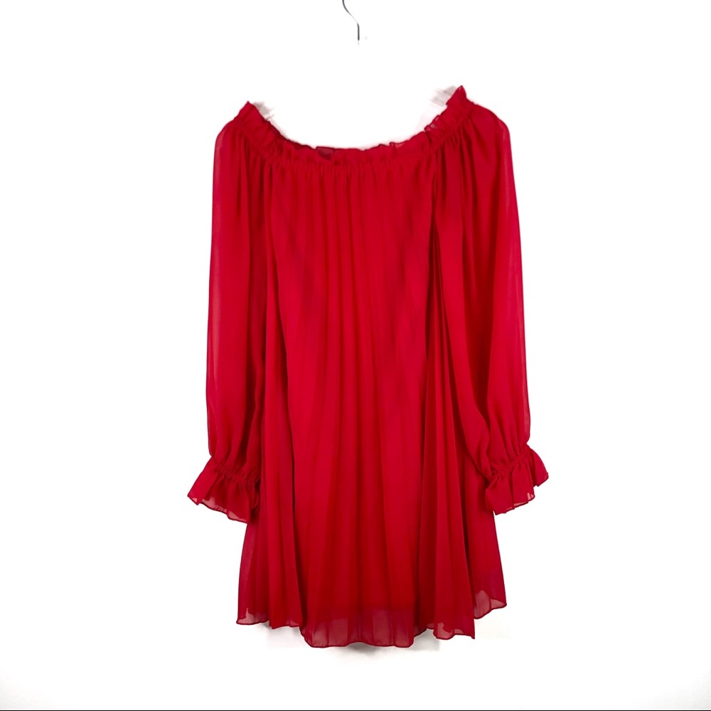 ASOS Red Pleated Trapeze Off the Shoulder Dress 6 - Picture 2 of 5
